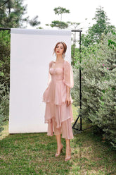 Francisca Sweetheart Neck Bishop Sleeves Layered Midi Dress